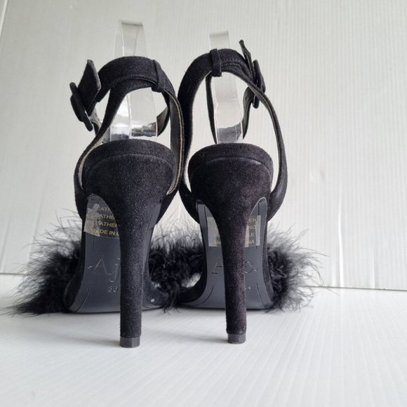 Aje. Black Feather & Suede Open Toe Stilettos Size 36 - Picture 6 of 10